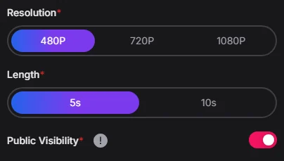 Dreemy AI interface excerpt: Video resolution and duration